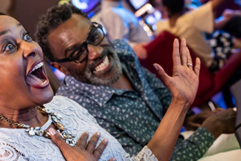 Joyful couple celebrating 