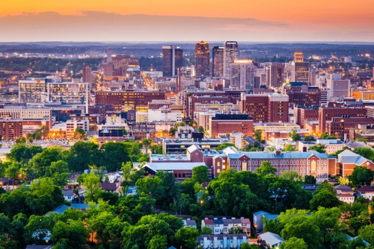Overhead view of Alabama cityscape