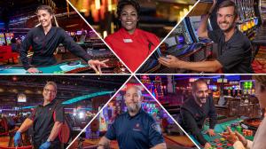 A grid of six Wind Creek employees performing various tasks. 