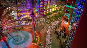 An overhead view of the Wind Creek Curacao Long Table event 